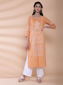 Biba - Orange Embroidered Kurta