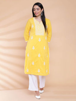 Biba - Yellow Embroidered Kurta