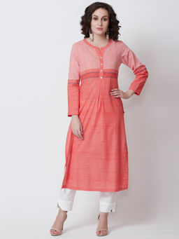 Biba - Coral Solid Straight Kurta