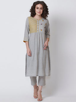 Biba - Grey Solid Kurta