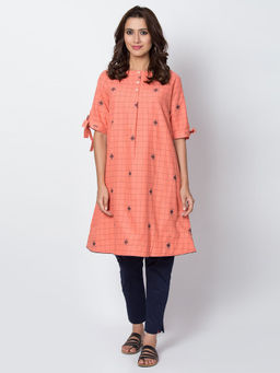Biba - Peach Checks Kurta