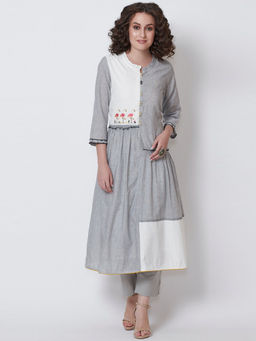 Biba - Grey Solid Kurta