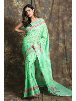 CHARUKRITI - Allover Rich Weaving Light Green Jamdani Saree