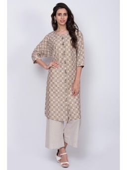 Biba - Beige Checkered Kurta