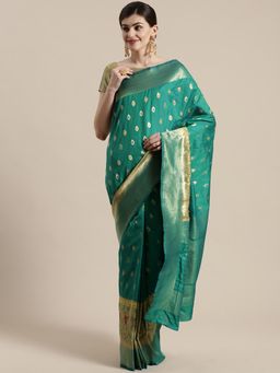 Sareemall - Green Festive Silk Blend Woven Saree With Unstitched Blouse