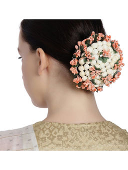 Accessher - Orange White Hair Bun Cover Hair Rose Clip Decoration Gajra Extension For Women Girls