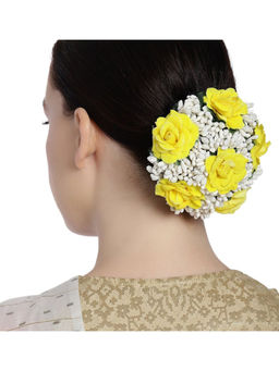 Accessher - Yellow White Hair Bun Cover Hair Rose Clip Decoration Gajra Extension For Women Girls
