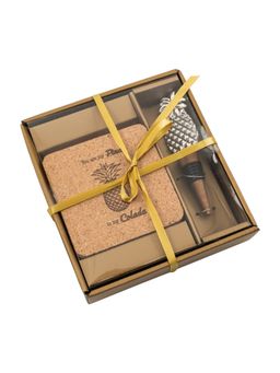 Chumbak - Pineapple Party Coasters With Wine Stopper (Set of 5)