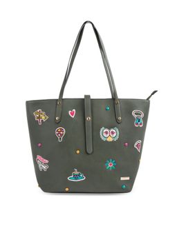 Chumbak - Olive Embroidered Travel Patches Tote Bag