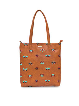 Chumbak - Tan Owl Eyes Embroidered Tote Bag