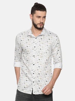 SHOWOFF - Cotton Grey Floral Casual Slim Fit Shirt