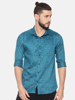 SHOWOFF - Cotton Blue Floral Casual Slim Fit Shirt
