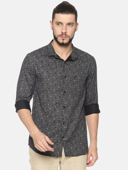 SHOWOFF - Cotton Black Floral Casual Slim Fit Shirt