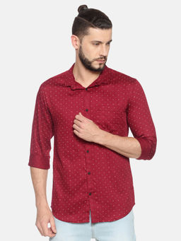 SHOWOFFFF - Cotton Red Micro Prints Casual Slim Fit Shirt