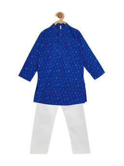 Campana - Boys Airplane Print Kurta Pyjama Set - Royal Blue & White (Set of 2)