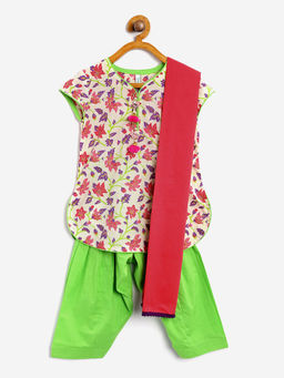 Campana - Girls Salwar Suit Set - Lime Green & Multicoloured (Set of 3)