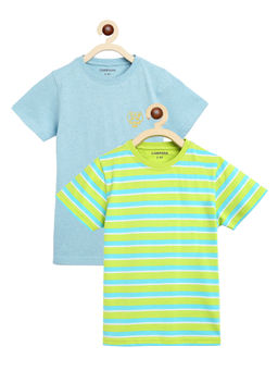 Campana - Boys Jordan Pack Of 2 Round Neck T-Shirts-Turquoise Stripe & Ice Blue Mel
