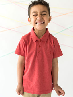 Campana - Boys Niko Melange Polo T-Shirt-Coral Red