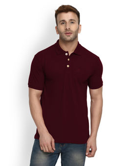 CHKOKKO - Maroon Polo Collar Neck T-Shirt
