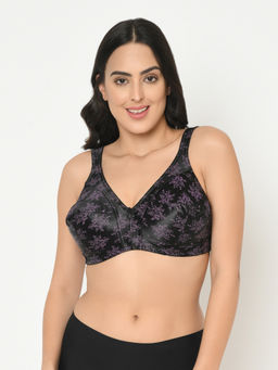 Curvy Love - Printed Non Padded Plus Size Bra - Black