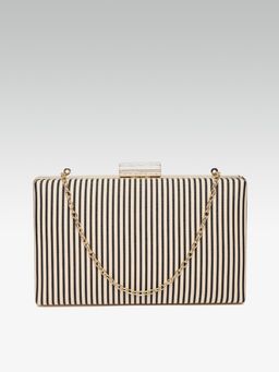 Twenty Dresses by Nykaa Fashion - Beige Draped In Leather Stripes Clutch