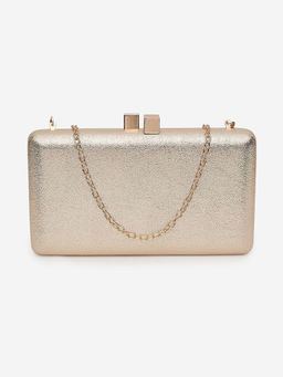 Twenty Dresses by Nykaa Fashion - Buckle Me In Gold Clutch