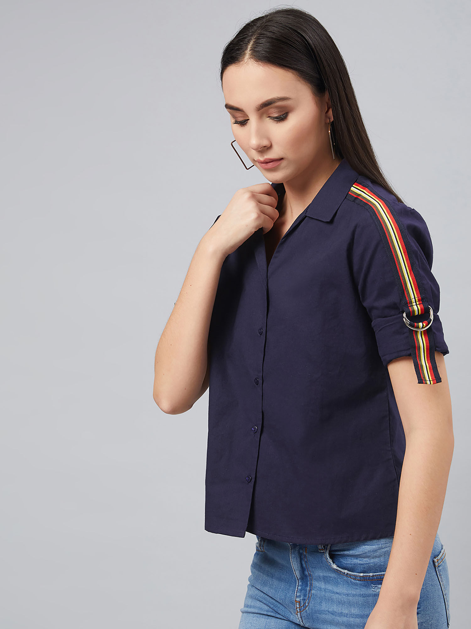 Buy Carlton London Navy Blue Solid 