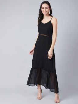 Carlton London - Black Self Design A-line Maxi Dress