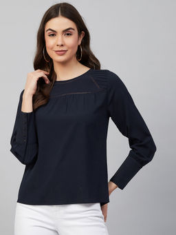 Carlton London - Navy Blue Solid Comfortable Top