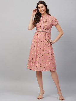 Carlton London - Pink Floral A-line Midi Dress