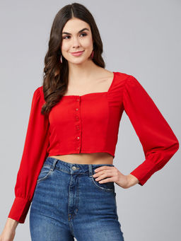 Carlton London - Red Sweetheart Neck Regular Top