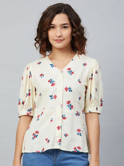 Carlton London - Cream Floral Comfortable Top
