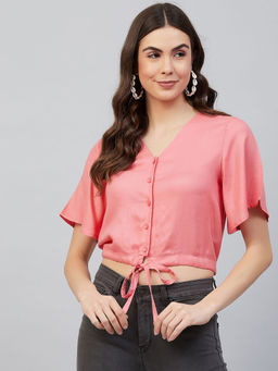 Carlton London - Pink Solid Semi-fit Top