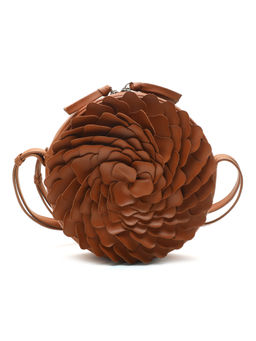 Clotche - Tan Floral Round Sling Bag