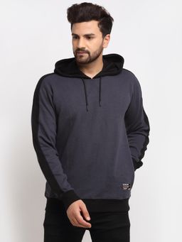 Club York - Men's Black Full Sleeve Colour blocked Hooded Sweatshirt