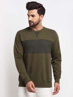 Club York - Men's Olive Full Sleeve Colour blocked Round Neck Sweatshirt