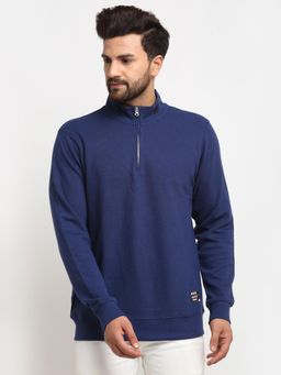Club York - Men's Royal Blue Full Sleeve Solid Front Half Zipper High Neck Sweatshirt