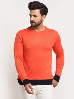 Club York - Men's Orange Full Sleeve Colour blocked Round Neck Sweater