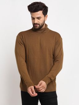 Club York - Men's Brown Full Sleeve Solid High Neck Sweater