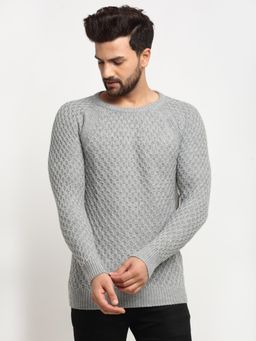 Club York - Men's Grey Full Sleeve Ribbed Round Neck Sweater