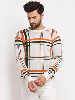 Club York - Men's White Full Sleeve Typography Print Round Neck Sweater