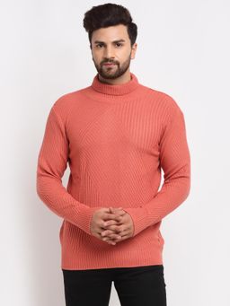 Club York - Men's Peach Full Sleeve Ribbed High Neck Sweater