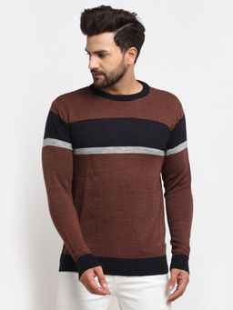 Club York - Men's Brown Full Sleeve Colour blocked Round Neck Sweater