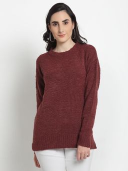 Club York - Women's Maroon Full Sleeve Solid Round Neck Sweater
