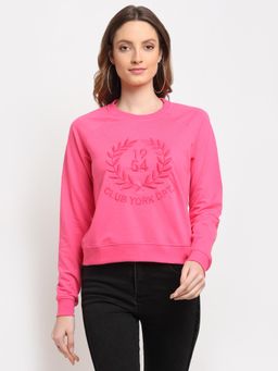 Club York - Women's Pink Full Sleeve Typography Print Round Neck Sweatshirt