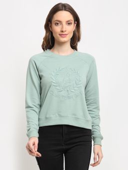 Club York - Women's Blue Full Sleeve Typography Print Round Neck Sweatshirt