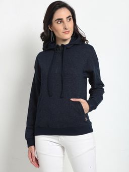 Club York - Women's Navy Blue Full Sleeve Solid Half Zipper Hooded Sweatshirt