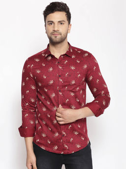 SHOWOFF - Men's Cotton Maroon Printed Slim Fit Shirt