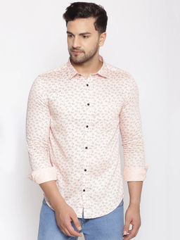 SHOWOFF - Men's Cotton Pink Printed Slim Fit Shirt