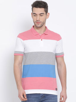 Club York - Men's Coral Half Sleeve Colorblocked Polo Neck T-Shirt